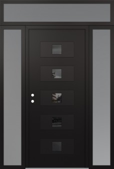 Diamond D8 64" x 96" black/black Mirrored Glass Panel black RHI with 2 Sidelites and Transom frosted Glass