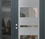 Modern Steel Front Door Diamond C10 50" x 96" anthracite/anthracite clear Glass Panel stainless steel RHI with Sidelite and Transom mirrored Glass