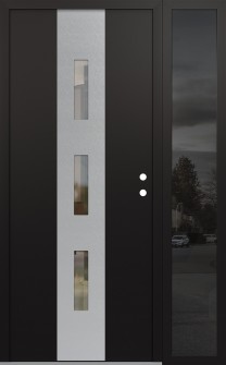 DIAMOND A7 48" X 80" BLACK/BLACK CLEAR GLASS PANEL STAINLESS STEEL LHI WITH SIDELITE MIRRORED GLASS