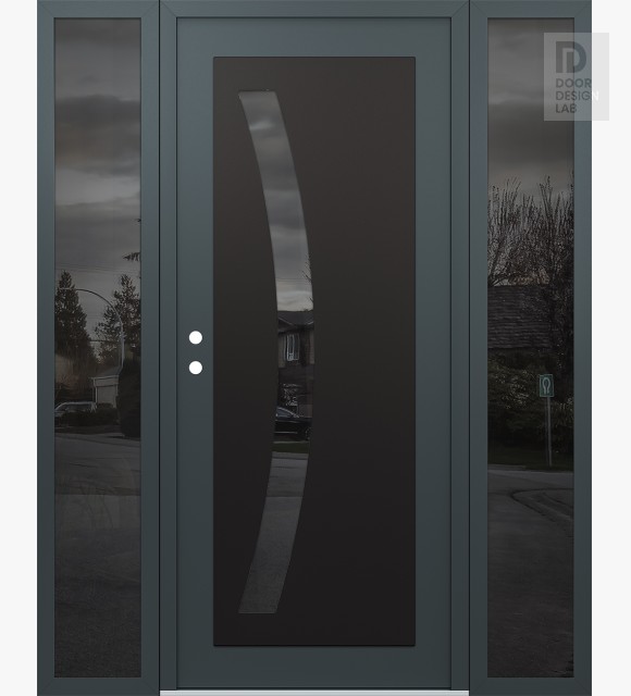 Modern Steel Front Door Diamond C4 60" x 80" anthracite/anthracite mirrored Glass Panel black RHI with 2 Sidelites mirrored Glass