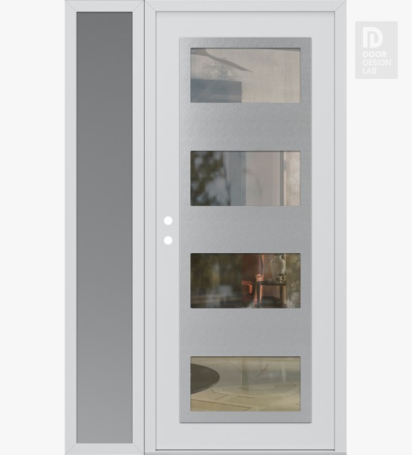 Modern Steel Front Door Diamond C2 52" x 80" white/white clear Glass Panel stainless steel RHI with Sidelite frosted Glass
