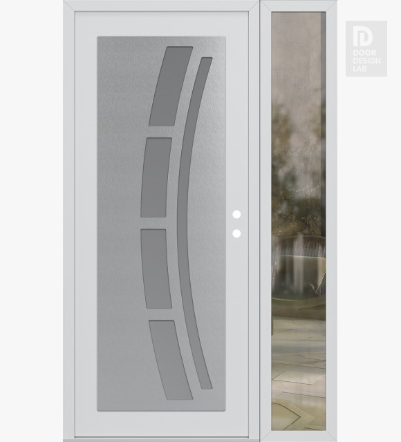 Modern Steel Front Door Diamond C12 50" x 80" white/white frosted Glass Panel stainless steel LHI with Sidelite clear Glass