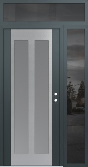 Diamond C14 48" x 96" anthracite/anthracite frosted Glass Panel stainless steel LHI with Sidelite and Transom mirrored Glass