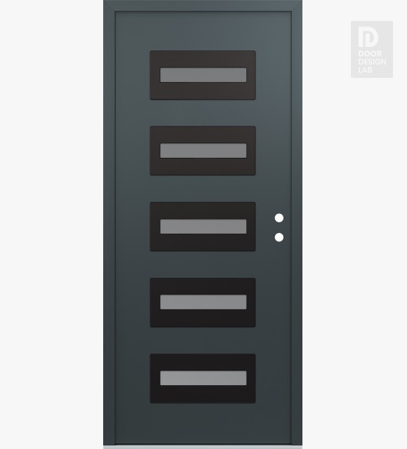 Modern Steel Front Door Diamond D4 36" x 80" anthracite/anthracite frosted Glass Panel black LHI