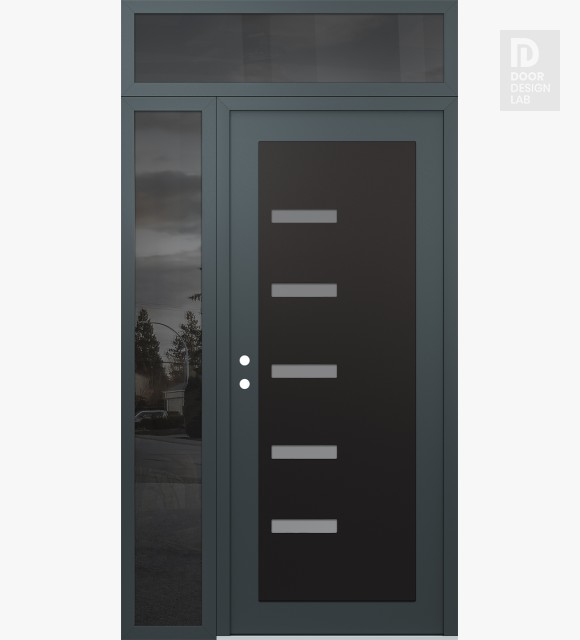 Modern Steel Front Door Diamond C8 48" x 96" anthracite/anthracite frosted Glass Panel black RHI with Sidelite and Transom mirrored Glass