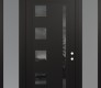 Modern Steel Front Door Diamond C3 64" x 96" black/black mirrored Glass Panel black LHI with 2 Sidelites and Transom frosted Glass