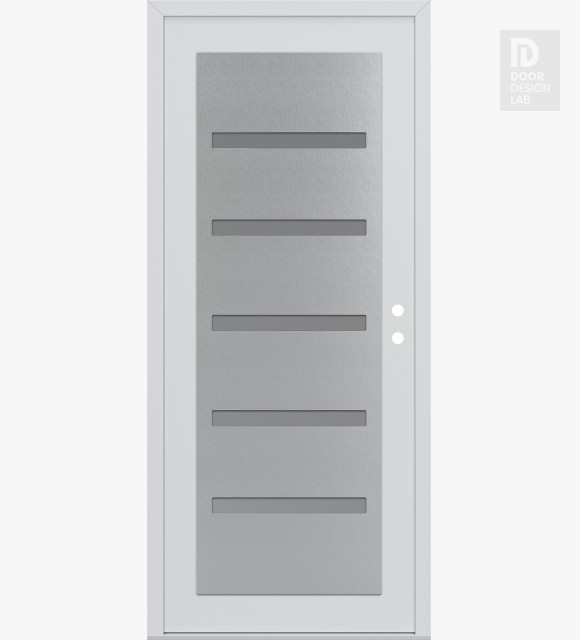 Modern Steel Front Door Diamond C7 36" x 80" white/white frosted Glass Panel stainless steel LHI