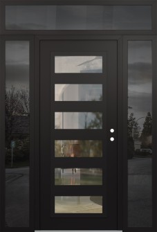 Diamond C9 64" x 96" black/black clear Glass Panel black LHI with 2 Sidelites and Transom mirrored Glass