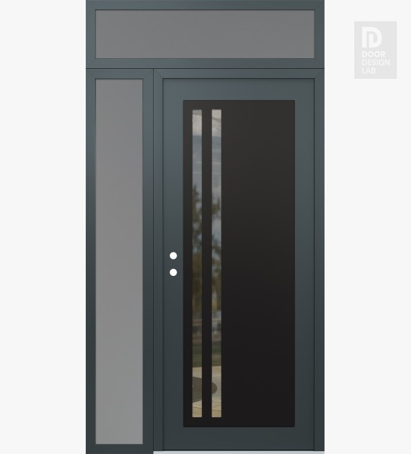 Modern Steel Front Door Diamond C6 50" x 96" anthracite/anthracite clear Glass Panel black RHI with Sidelite and Transom frosted Glass