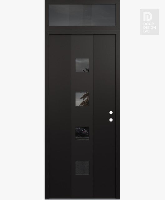 Modern Steel Front Door DIAMOND A12 36" X 96" BLACK/BLACK MIRRORED GLASS PANEL BLACK LHI WITH TRANSOM MIRRORED GLASS
