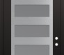 Modern Steel Front Door Diamond C9 36" x 96" black/white frosted Glass Panel stainless steel LHI with Transom mirrored Glass