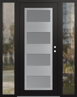 Diamond C2 60" x 80" black/white frosted Glass Panel stainless steel LHI with 2 Sidelites clear Glass