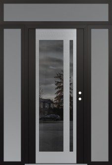 Diamond C15 68" x 96" black/black mirrored Glass Panel stainless steel LHI with 2 Sidelites and Transom frosted Glass