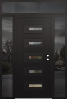 Diamond D6 68" x 96" black/black clear Glass Panel black LHI with 2 Sidelites and Transom mirrored Glass