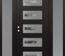 Modern Steel Front Door Diamond D6 64" x 80" black/black clear Glass Panel stainless steel RHI with 2 Sidelites frosted Glass