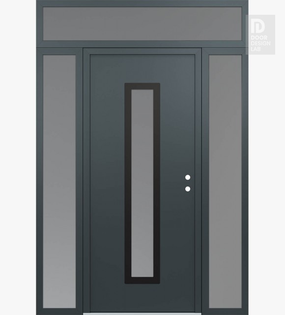 Modern Steel Front Door DIAMOND A11 60" X 96" ANTHRACITE/ANTHRACITE FROSTED GLASS PANEL BLACK LHI WITH 2 SIDELITES AND TRANSOM FROSTED GLASS