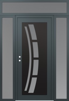 Diamond C12 64" x 96" anthracite/anthracite frosted Glass Panel black RHI with 2 Sidelites and Transom frosted Glass