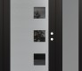 Modern Steel Front Door Diamond C5 52" x 80" black/black mirrored Glass Panel stainless steel LHI with Sidelite frosted Glass