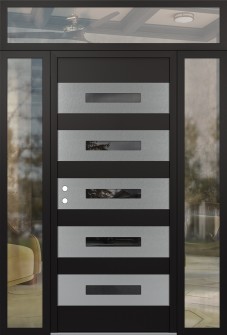 Diamond D9 68" x 96" black/black mirrored Glass Panel stainless steel RHI with 2 Sidelites and Transom clear Glass