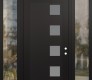 Modern Steel Front Door Diamond C5 60" x 96" black/white frosted Glass Panel black LHI with 2 Sidelites and Transom clear Glass
