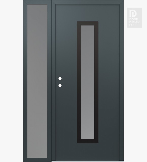 Modern Steel Front Door DIAMOND A11 50" X 80" ANTHRACITE/ANTHRACITE FROSTED GLASS PANEL BLACK RHI WITH SIDELITE FROSTED GLASS