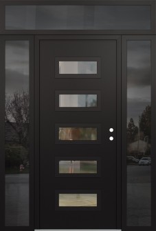 Diamond D1 68" x 96" black/black clear Glass Panel black LHI with 2 Sidelites and Transom mirrored Glass