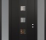 Modern Steel Front Door DIAMOND A12 64" X 96" BLACK/BLACK CLEAR GLASS PANEL BLACK LHI WITH 2 SIDELITES AND TRANSOM FROSTED GLASS