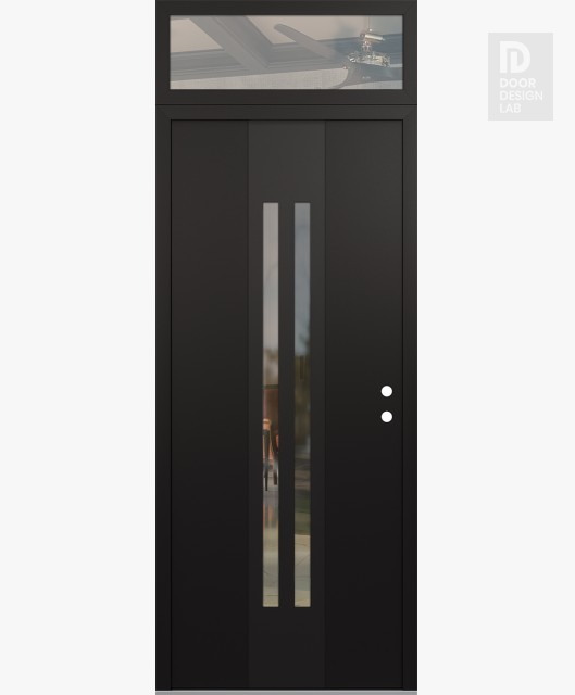 Modern Steel Front Door DIAMOND A8 36" X 96" BLACK/BLACK CLEAR GLASS PANEL BLACK LHI WITH TRANSOM CLEAR GLASS