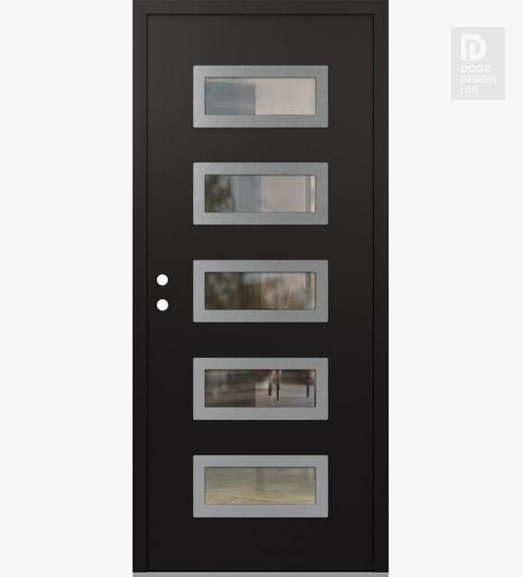 Modern Steel Front Door Diamond D1 36" x 80" black/black clear Glass Panel stainless steel RHI