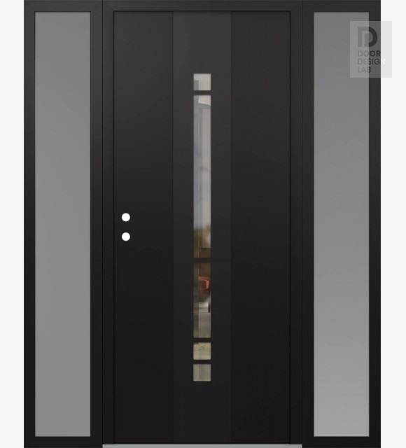 Modern Steel Front Door DIAMOND A3 60" X 80" BLACK/BLACK CLEAR GLASS PANEL BLACK RHI WITH 2 SIDELITES FROSTED GLASS