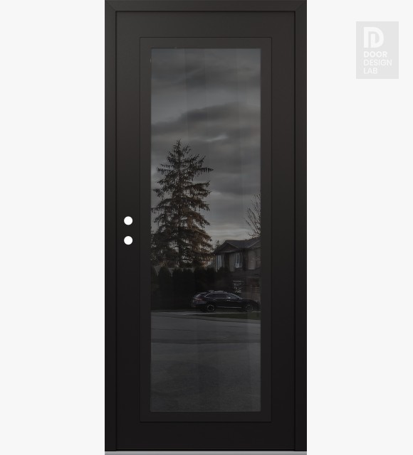 Modern Steel Front Door Diamond C1 36" x 80" black/black mirrored Glass Panel black RHI
