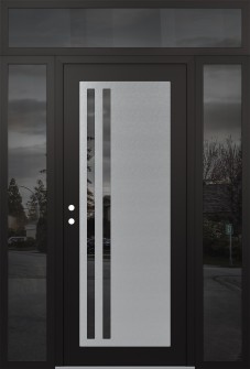 Diamond C6 60" x 96" black/black mirrored Glass Panel stainless steel RHI with 2 Sidelites and Transom mirrored Glass