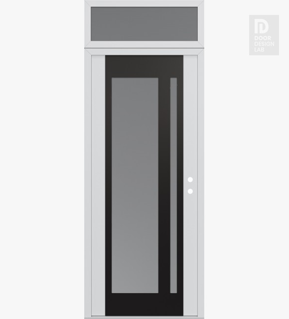 Modern Steel Front Door Diamond C15 36" x 96" white/white frosted Glass Panel black LHI with Transom frosted Glass