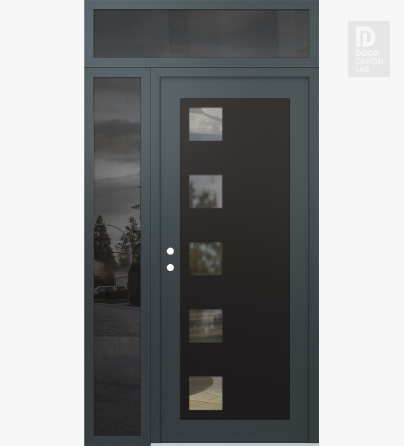Modern Steel Front Door Diamond C5 48" x 96" anthracite/anthracite clear Glass Panel black RHI with Sidelite and Transom mirrored Glass