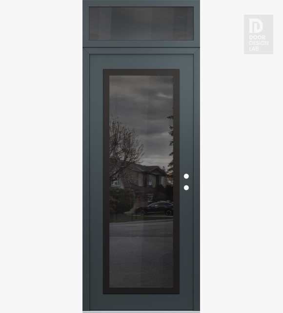 Modern Steel Front Door Diamond C1 36" x 96" anthracite/anthracite mirrored Glass Panel black LHI with Transom mirrored Glass