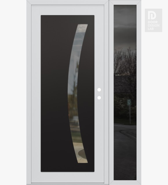 Modern Steel Front Door Diamond C4 50" x 80" white/white clear Glass Panel black LHI with Sidelite mirrored Glass