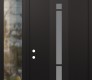 Modern Steel Front Door DIAMOND A3 50" X 96" BLACK/WHITE FROSTED GLASS PANEL BLACK RHI WITH SIDELITE AND TRANSOM CLEAR GLASS