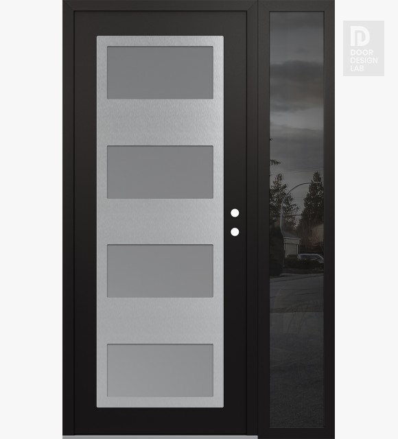 Modern Steel Front Door Diamond C2 50" x 80" black/white frosted Glass Panel stainless steel LHI with Sidelite mirrored Glass