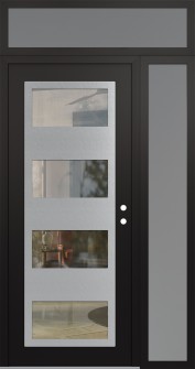 Diamond C2 50" x 96" black/black clear Glass Panel stainless steel LHI with Sidelite and Transom frosted Glass