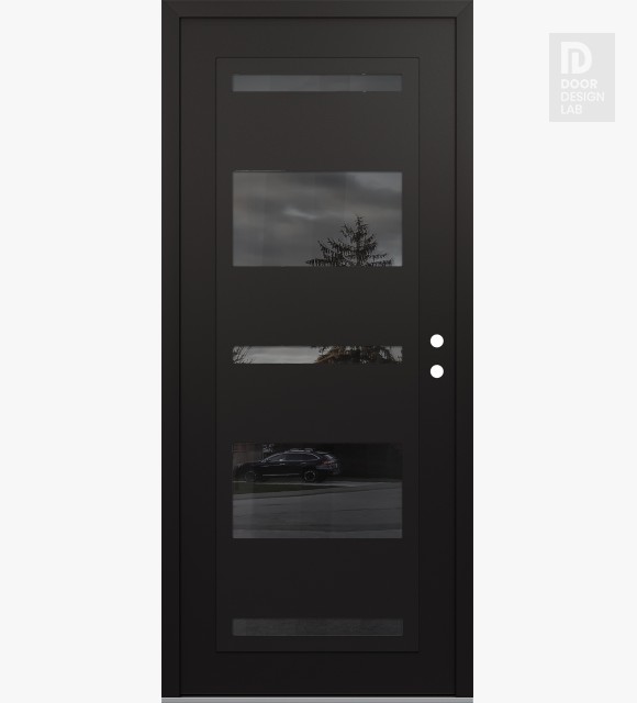 Modern Steel Front Door Diamond C10 36" x 80" black/black mirrored Glass Panel black LHI