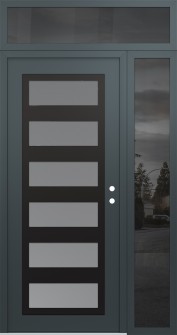 Diamond C9 52" x 96" anthracite/anthracite frosted Glass Panel black LHI with Sidelite and Transom mirrored Glass