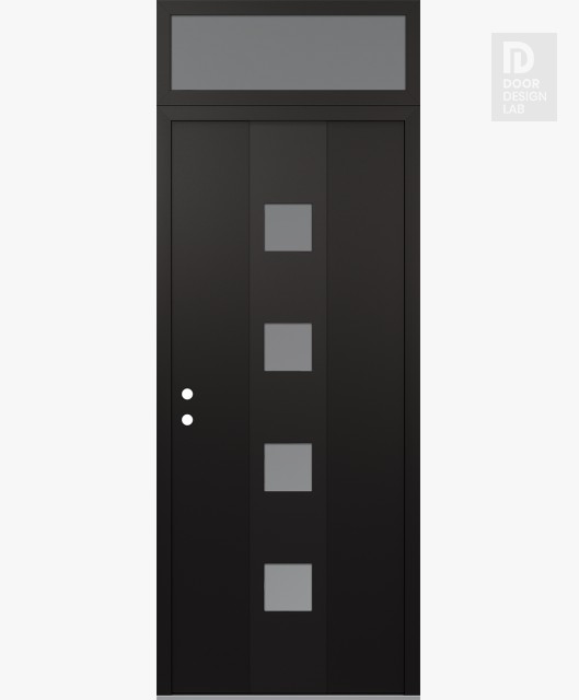 Modern Steel Front Door DIAMOND A12 36" X 96" BLACK/WHITE FROSTED GLASS PANEL BLACK RHI WITH TRANSOM FROSTED GLASS