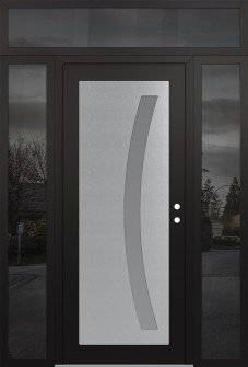 Diamond C4 68" x 96" black/white frosted Glass Panel stainless steel LHI with 2 Sidelites and Transom mirrored Glass