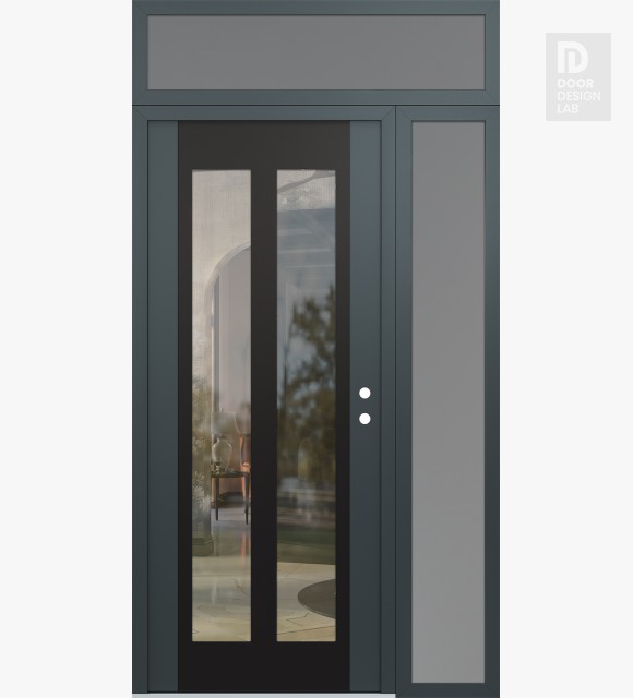 Modern Steel Front Door Diamond C14 50" x 96" anthracite/anthracite clear Glass Panel black LHI with Sidelite and Transom frosted Glass