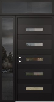 Diamond D9 52" x 96" black/black clear Glass Panel black RHI with Sidelite and Transom mirrored Glass