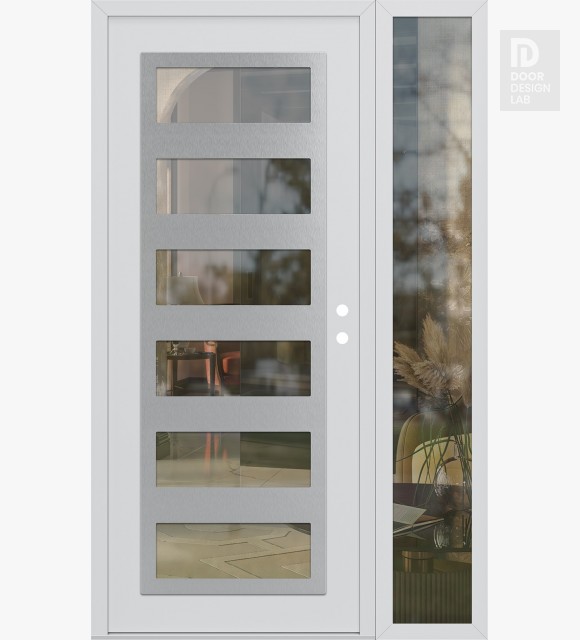 Modern Steel Front Door Diamond C9 50" x 80" white/white clear Glass Panel stainless steel LHI with Sidelite clear Glass