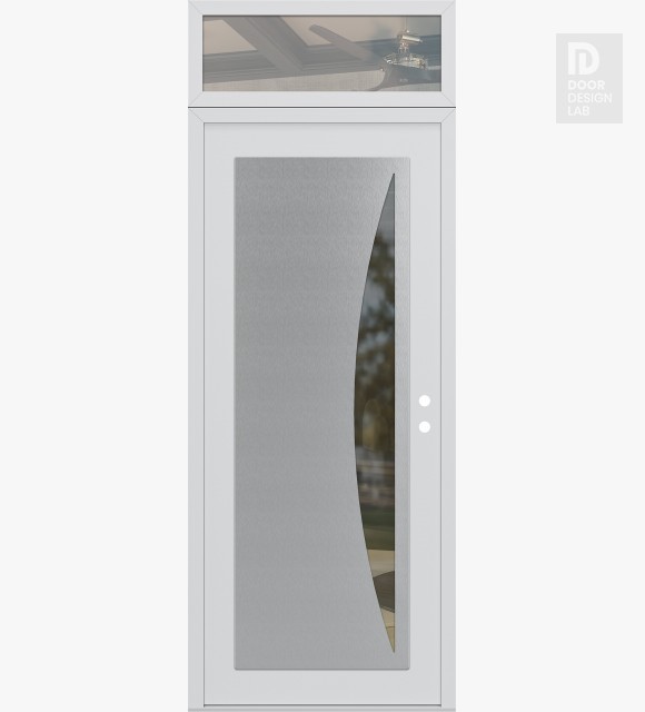 Modern Steel Front Door Diamond C13 36" x 96" white/white clear Glass Panel stainless steel LHI with Transom clear Glass