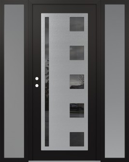 Diamond C3 64" x 80" black/black mirrored Glass Panel stainless steel RHI with 2 Sidelites frosted Glass