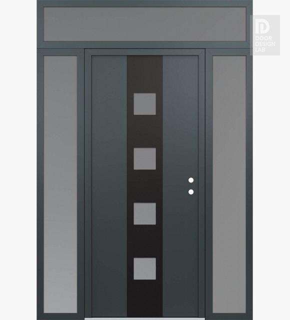Modern Steel Front Door DIAMOND A12 68" X 96" ANTHRACITE/ANTHRACITE FROSTED GLASS PANEL BLACK LHI WITH 2 SIDELITES AND TRANSOM FROSTED GLASS