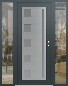 Diamond C3 64" x 80" anthracite/anthracite frosted Glass Panel stainless steel LHI with 2 Sidelites clear Glass